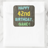 Sticker Carré Faux Wood, Peint Texte Look, 42e anniversaire + No (Sac)