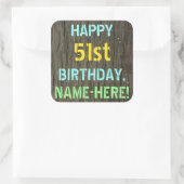 Sticker Carré Faux Wood, Peint Texte Look, 51e anniversaire + No (Sac)