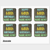 Sticker Carré Faux Wood, Peint Texte Look, 68e anniversaire + No (Feuille)