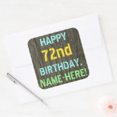 Sticker Carré Faux Wood, Peint Texte Look, 72e anniversaire + No (Enveloppe)