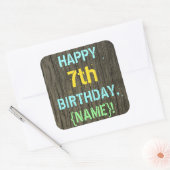 Sticker Carré Faux Wood, Peint Texte Look, 7e anniversaire + Nom (Enveloppe)