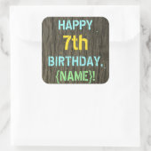 Sticker Carré Faux Wood, Peint Texte Look, 7e anniversaire + Nom (Sac)