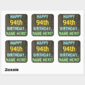 Sticker Carré Faux Wood, Peint Texte Look, 94e anniversaire + No (Feuille)