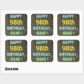Sticker Carré Faux Wood, Peint Texte Look, 98e anniversaire + No (Feuille)