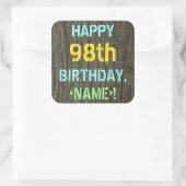 Sticker Carré Faux Wood, Peint Texte Look, 98e anniversaire + No (Sac)