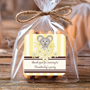 Sticker Carré Faveur de Baby Shower / Anniversaire Bébé Koala Ja