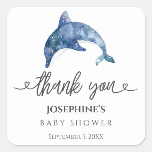 Sticker Carré Faveur de Baby Shower Dauphin Vie Marine