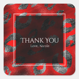 Sticker Carré Faveur de fête à motif léopard rouge et argent
