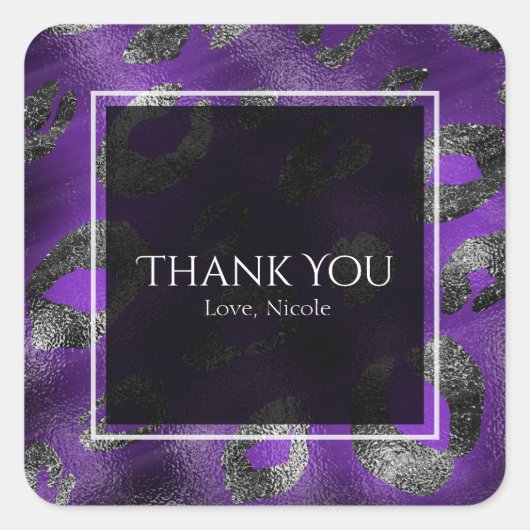 Sticker Carré Faveur de fête avec impression Glam Léopard Violet (Devant)