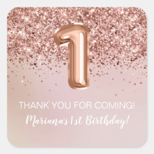Sticker Carré Faveur de fête d'anniversaire de fille de 1ère ann