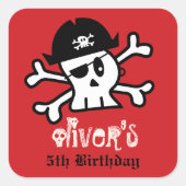 Sticker Carré Faveur de fête d'anniversaire de Pirate Crâne & Sq (Devant)