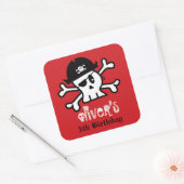 Sticker Carré Faveur de fête d'anniversaire de Pirate Crâne & Sq (Enveloppe)