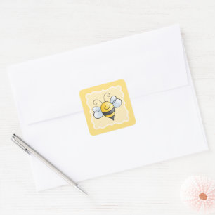 Sticker Carré Faveur de fête d'anniversaire jaune abeille bourdo