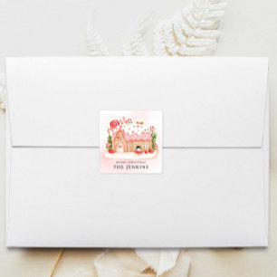 Sticker Carré Faveur de fête de Noël Maison en pain d'épices