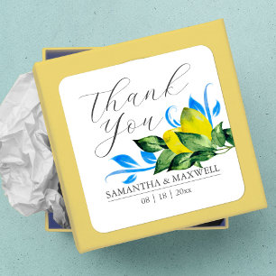 Sticker Carré Faveur de mariage au citron à l'aquarelle