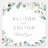 Sticker Carré Faveur de mariage bohème rustique à base d'eucalyp (Devant)