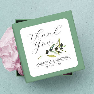 Sticker Carré Faveur de mariage Branche d'olivier aquarelle