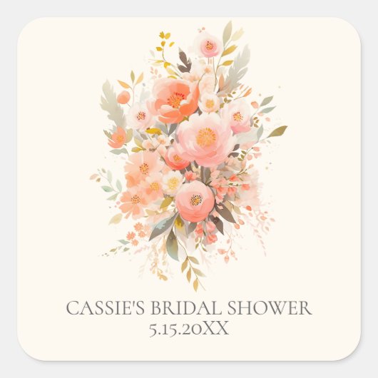 Sticker Carré Faveur de mariage élégante à fleurs roses (Devant)