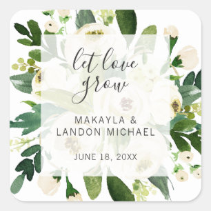 Sticker Carré Faveur de mariage élégante aux fleurs blanches 'La