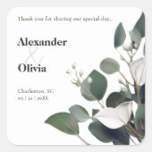 Sticker Carré Faveur de mariage moderne Eucalyptus (Devant)