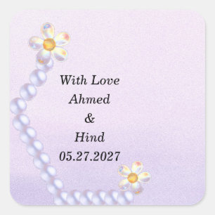 Sticker Carré Faveur de mariage perle florale en verre iridescen