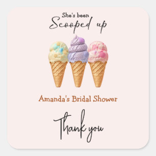 Sticker Carré Faveur de Mariage Thème Glace Scooped Up pour l'Ét