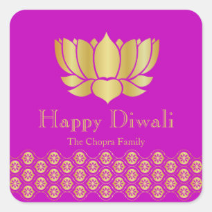 Sticker Carré Faveur de partie de Diwali de fuchsia et d'or