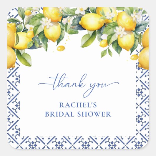 Sticker Carré Faveur de remerciement à l'aquarelle Méditerranéen (Devant)