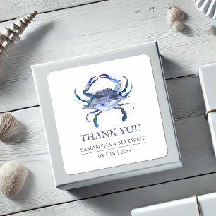 Sticker Carré Faveur de remerciement de mariage à la plage Crabe