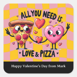 Sticker Carré Faveur de Saint-Valentin pour l'amour de la pizza