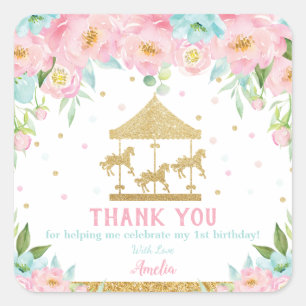 Sticker Carré Faveur florale en bon état rose de Merci