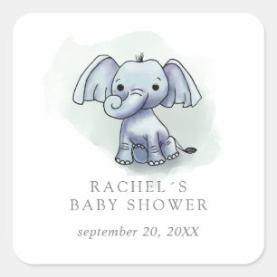 Sticker Carré Faveur mignonne de baby shower d'éléphant
