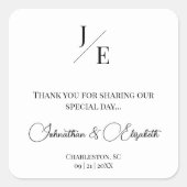 Sticker Carré Faveur minimaliste de mariage monogramme | BLANCHE (Devant)