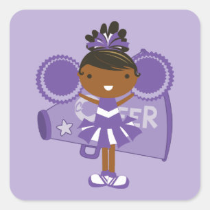 Sticker Carré Faveur pourpre d'autocollant de pom-pom girl de