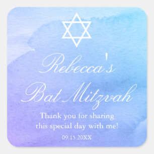Sticker Carré Faveur pourpre et turquoise de bat mitzvah