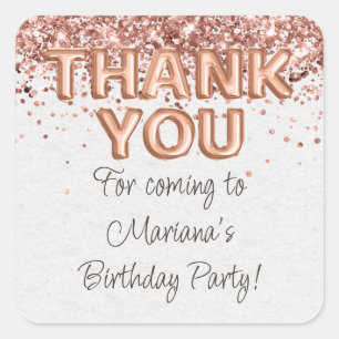 Sticker Carré Faveurs de fête d'anniversaire en or rose