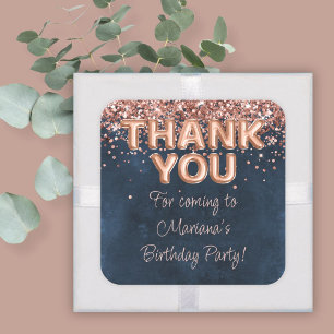 Sticker Carré Faveurs de fête d'anniversaire Rose Gold Navy Blue