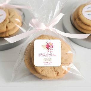 Sticker Carré Faveurs de mariage floral Pétale et Prosecco