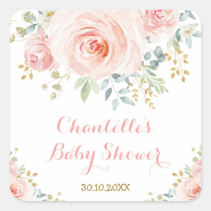 Sticker Carré Favori de remerciement de roses florales aquarelle