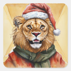Sticker Carré Favoris de Noël animal amusant - Lion 1