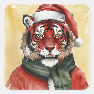 Sticker Carré Favoris de Noël animal amusant - Tigre 1