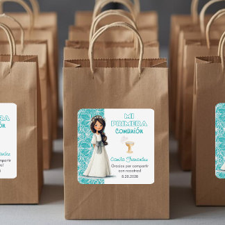 Sticker Carré Favors and Gifts Cute Girl First Communion