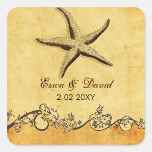 Sticker Carré fécule rustique plage mariage enveloppes phoques