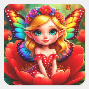 Sticker Carré Fée Arc-en-Ciel pour les Amateurs de Jardins Magiq