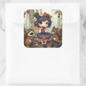 Sticker Carré Fée Chibi mangeant des mûres avec des amis de la f (Sac)