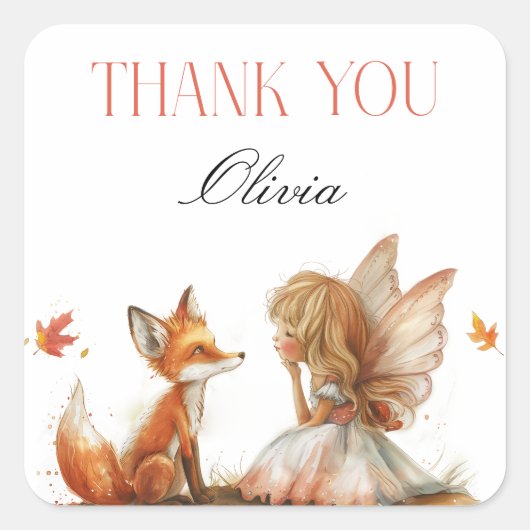 Sticker Carré Fée d'automne premier Merci d'anniversaire avec re (Devant)