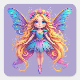 Sticker Carré Fée de fantasy enchanteresse avec des ailes coloré