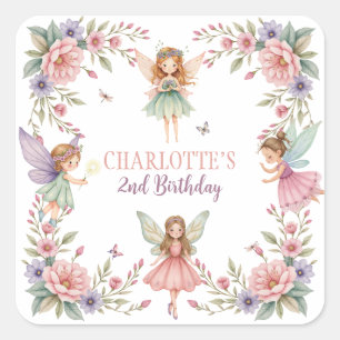Sticker Carré fée de fleurs magiques 2e anniversaire