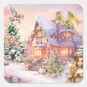 Sticker Carré Fée de Noël magique et fantaisiste