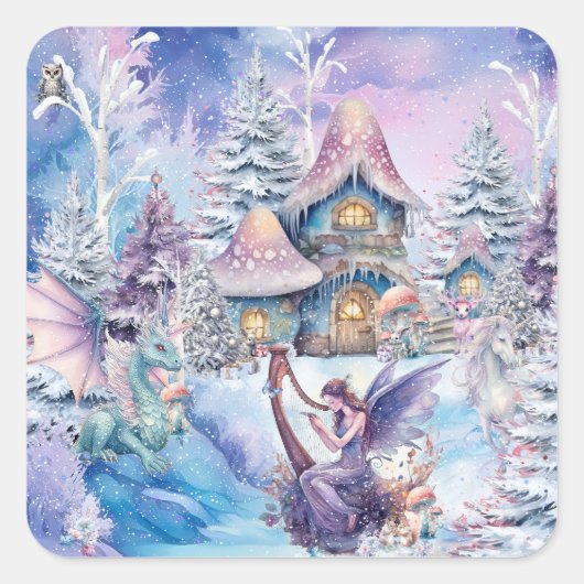 Sticker Carré Fée de Noël magique et fantaisiste (Devant)